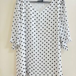 Polka Dot Sheer Lined V-Neck Tunic Women XXL Summer Career Office Dainty‎ Blouse
